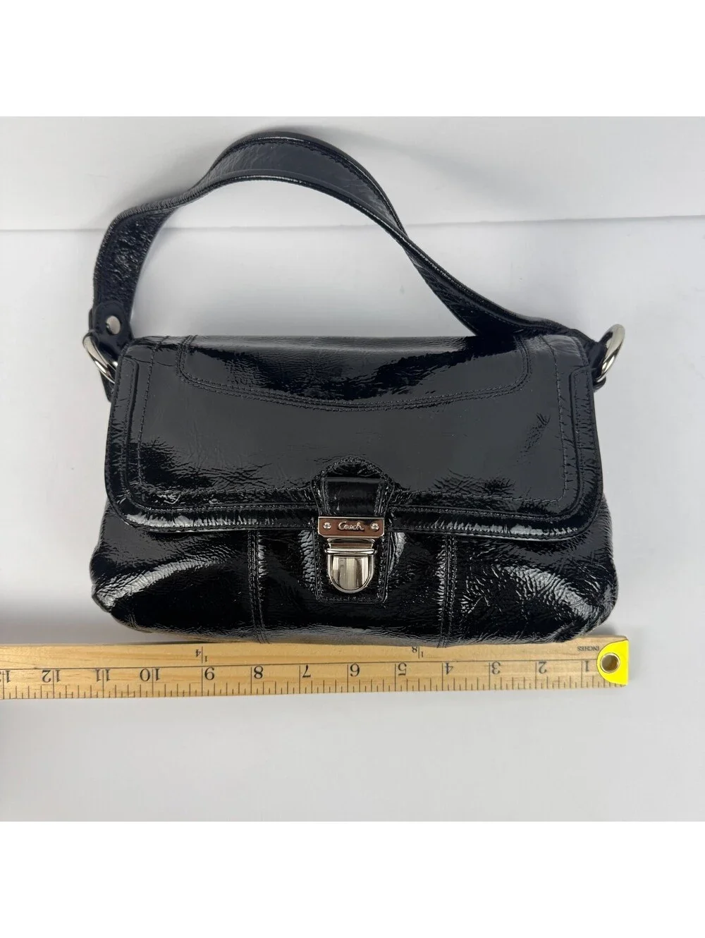 Y2K Coach Poppy Lyla Onyx Crossbody Bag Black Patent Leather Shoulder Purse
